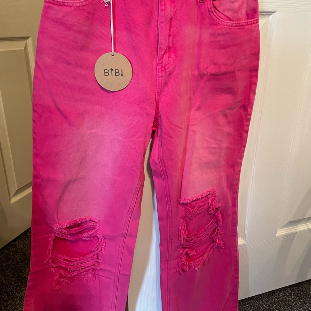 BiBi Hot Pink Distressed Boyfriend Jeans